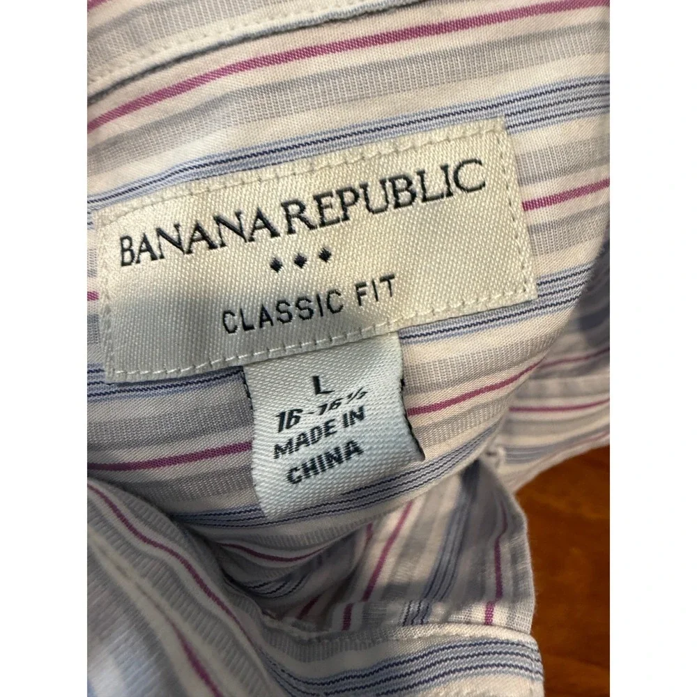 Banana Republic Mens Classic Fit Striped Button Down Shirt Blue L 16 16.5 Preppy